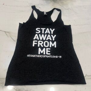 Dark heathered grey tank top with custom Covid message